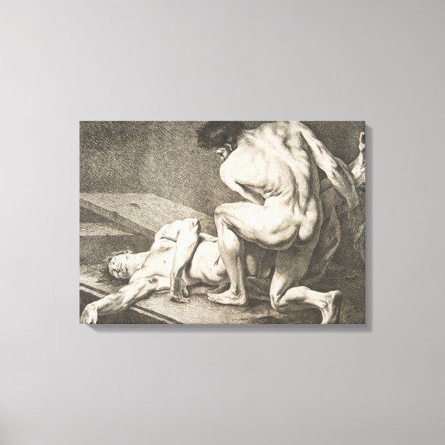 Ein Mann hebt die Legen eines anderen Mannes Leinwanddruck (Vorderseite)