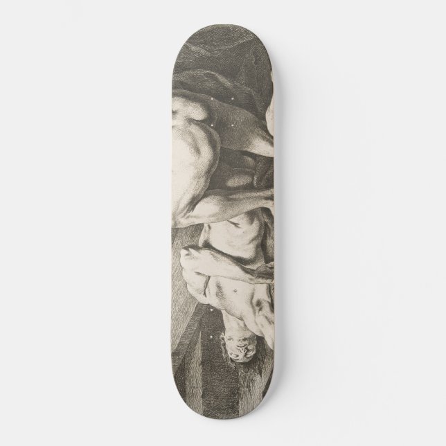 Ein Mann hebt die Legen eines anderen Mannes Skateboard (Vorderseite)