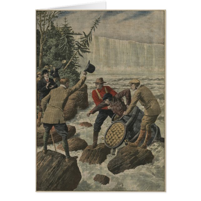 Ein Mann in einem Fass, welches das Niagara Falls (Vorne)