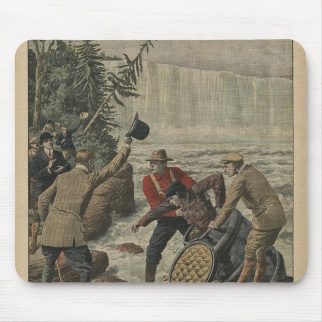 Ein Mann in einem Fass, welches das Niagara Falls Mousepad (Vorne)