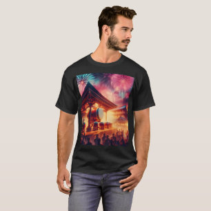 ein Mann ist vor einem Tempelfeuerwerk stehend T-Shirt