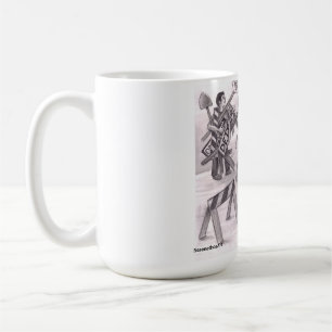 Ein Mann wütend zeigt mit dem Finger auf einen and Kaffeetasse