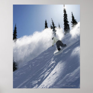 Ein männliches Snowboarder-Ripping-Pulver in Idaho Poster
