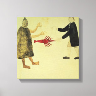 Ein Maori, der einen Krebstier schlägt Leinwanddruck