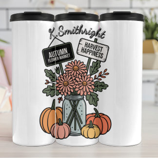 Ein Markt für Blume im Herbst und Pumpkin Thermosbecher