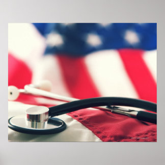 Ein medizinisches Stethoskop mit amerikanischer Fl Poster