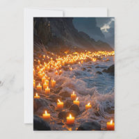 Ein Meer aus Kerzenlicht am Strand, Kondolenzkarte