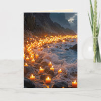 Ein Meer aus Kerzenlicht am Strand, Kondolenzkarte