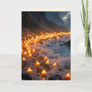 Ein Meer aus Kerzenlicht am Strand, Kondolenzkarte Karte