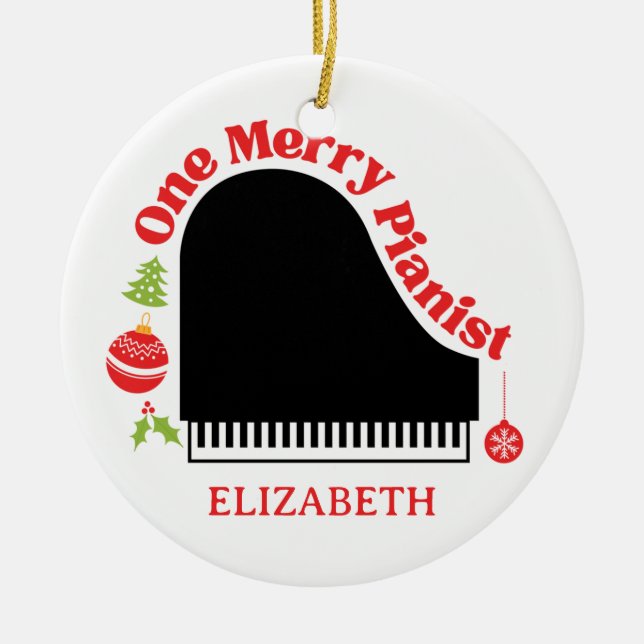Ein Merry Pianist Weihnachts-Klavier Keyboard Keramik Ornament (Vorne)