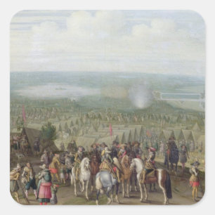 Ein Militärlager mit Miliz auf Pferden, Troo Quadratischer Aufkleber