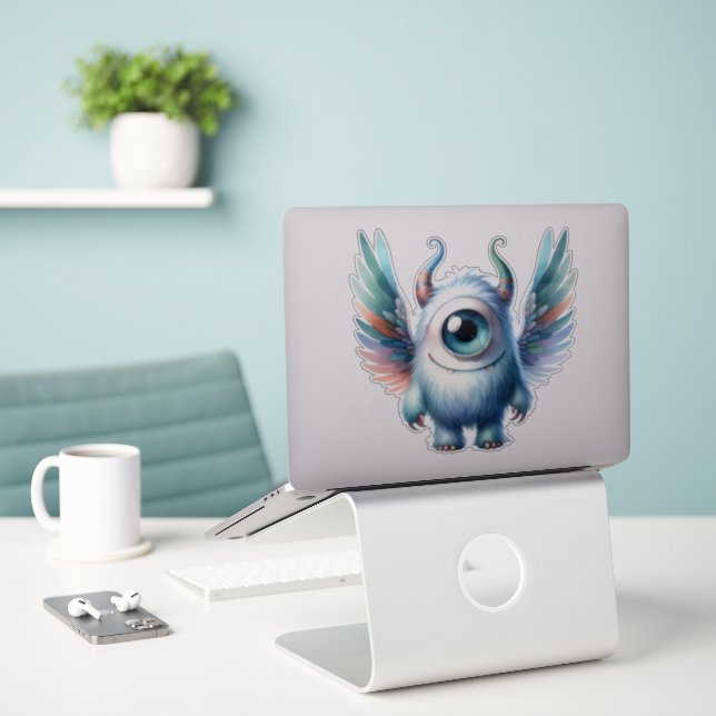 Ein Mit Augen, durchsichtiger Aufkleber für Monste (Laptop auf Schreibtisch)