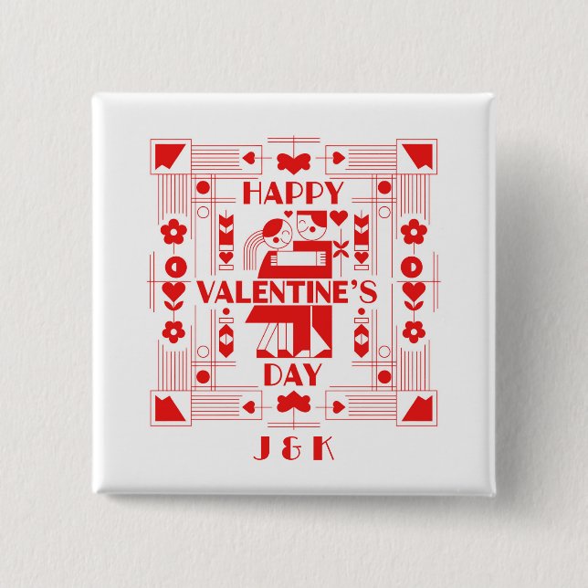Ein modernes Bauhaus Valentinstag Button (Vorderseite)