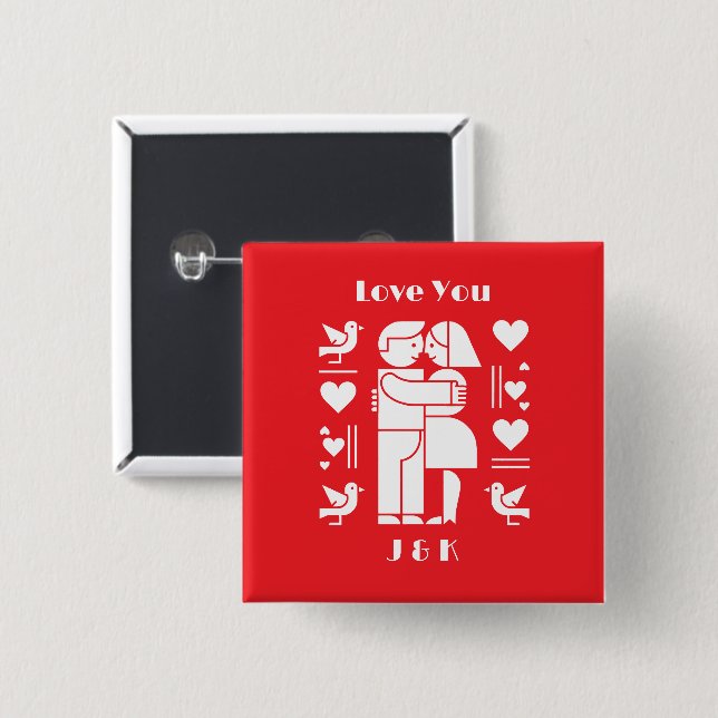 Ein modernes Bauhaus Valentinstag Button (Vorne & Hinten)