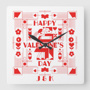 Ein modernes Bauhaus Valentinstag Quadratische Wanduhr
