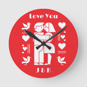 Ein modernes Bauhaus Valentinstag Runde Wanduhr