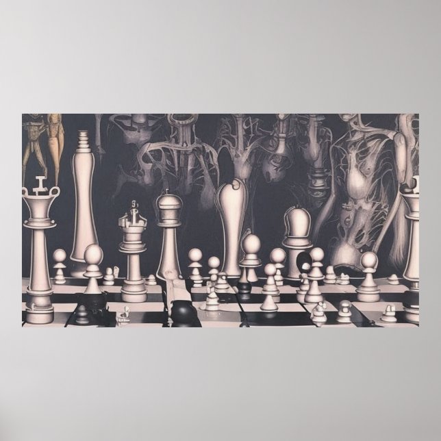 Ein modernes surrales abstraktes Schachbrett und F Poster (Vorne)