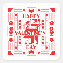 Ein modernes Valentinstag im Bauhaus-Stil Quadratischer Aufkleber