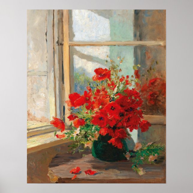 Ein Mohnstrauß am Fenster Poster (Vorne)