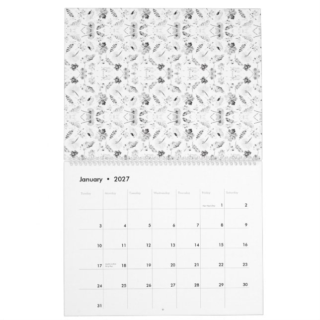 Ein monochromatisches Design, das eine Vielzahl vo Kalender (Jan 2027)