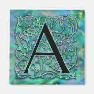 Ein Monogramm-"Grün-Garten Besque" quadratischer Magnet