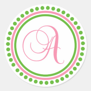 Ein Monogramm (Kreis der hellrosa/grünen Punkte) Runder Aufkleber