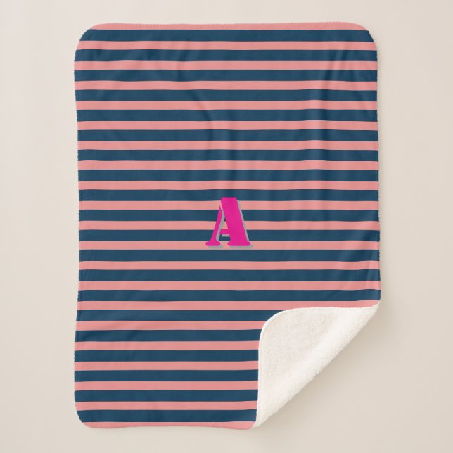 Ein Monogramm Lila rosa Streifen Sherpadecke (Vorderseite)