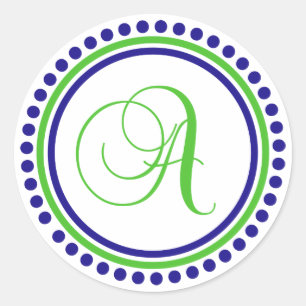 Ein Monogramm (Navy Blue / Lime Green Dot Circle) Runder Aufkleber