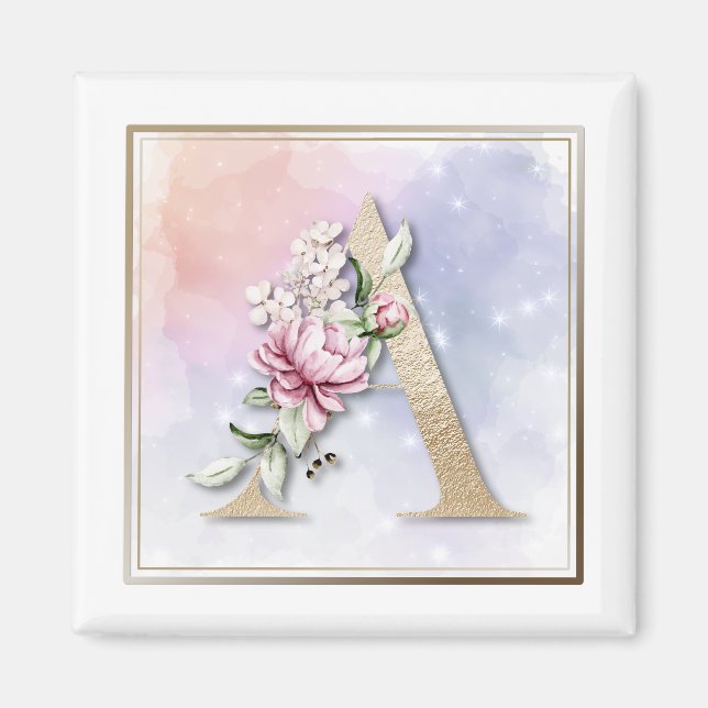 Ein monogramm Rosa Blumenmuster Magnet (Vorne)