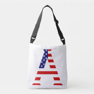 Ein Monogramm überlagert sich auf der US-Flagge cb Tragetaschen Mit Langen Trägern