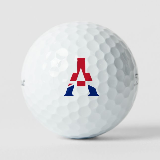 Ein Monogramm überlagerte sich auf der Union Jack  Golfball (Vorderseite)
