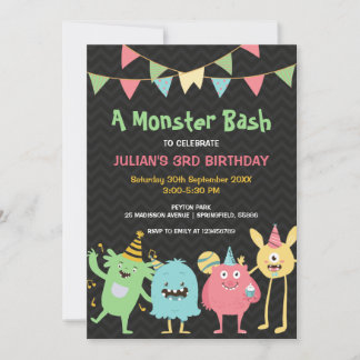 Ein Monster Bash kids farbenfroh Geburtstag Einladung