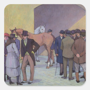 Ein Morgen bei Tattersalls (Öl auf Leinwand) Quadratischer Aufkleber