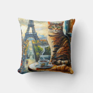 Ein Morgen in Paris Getigelte Katze im Café Kissen