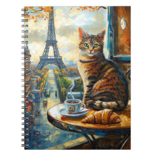 Ein Morgen in Paris Getigelte Katze im Café Notizblock