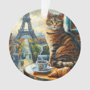 Ein Morgen in Paris   Getigelte Katze im Café Ornament