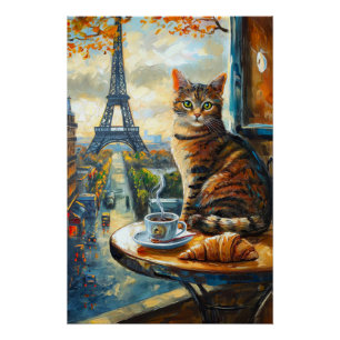 Ein Morgen in Paris Getigelte Katze im Café Poster