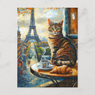 Ein Morgen in Paris Getigelte Katze im Café Postkarte