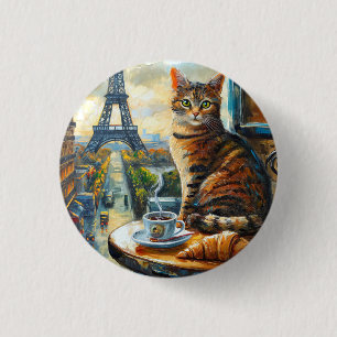 Ein Morgen in Paris Getigelte Katze in einem Caf Button