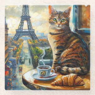 Ein Morgen in Paris Getigelte Katze in einem Caf Glasuntersetzer