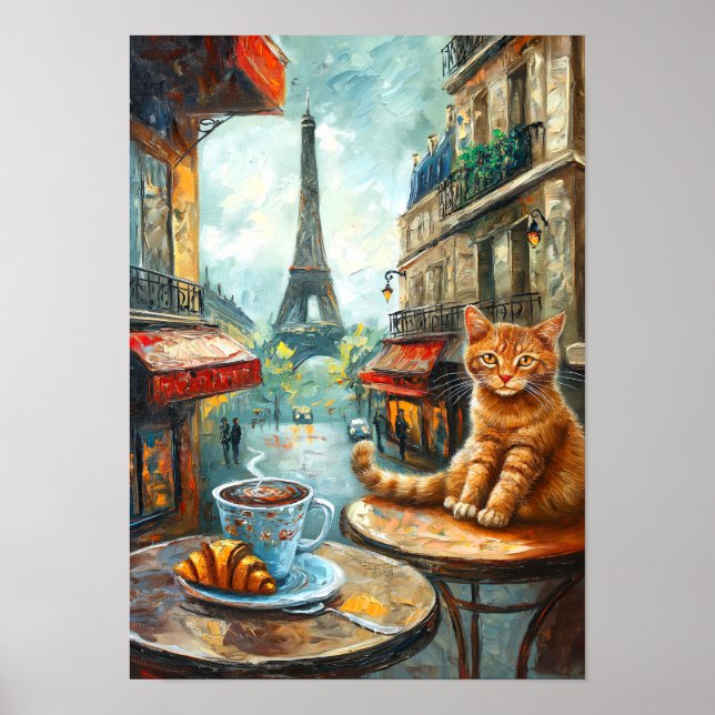 Ein Morgen in Paris | Ginger Cat im Café Poster (Vorne)
