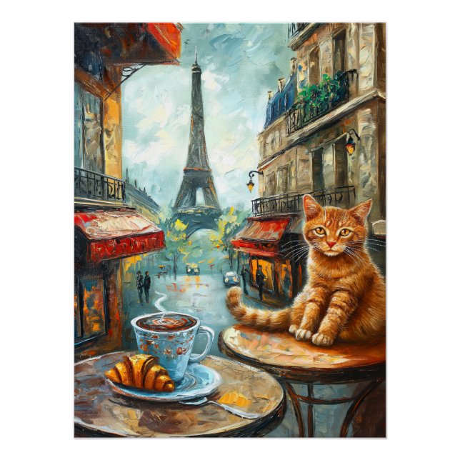 Ein Morgen in Paris | Ginger Cat im Café Poster (Vorderseite)