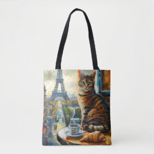 Ein Morgen in Paris Tabby-Katze im Café