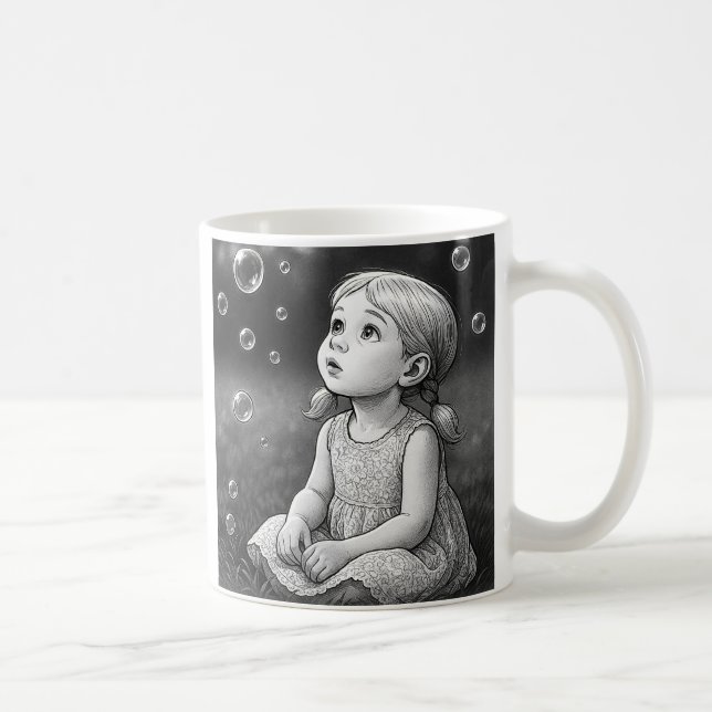 Ein Mug mit einem kleinen Mädchen in Schwarz-Weiß. Kaffeetasse (Rechts)
