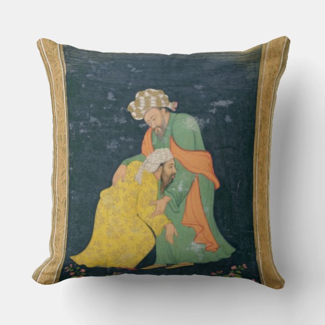 Ein Mulla, der unten zu einem Mann im iranischen Kissen (Vorderseite)