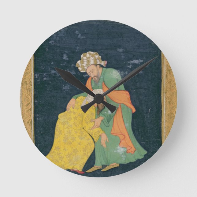 Ein Mullah beugt sich einem Mann im iranischen Kle Runde Wanduhr (Vorderseite)