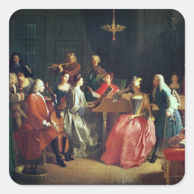 Ein musikalischer Abend (Öl auf Leinwand) Quadratischer Aufkleber (Vorderseite)