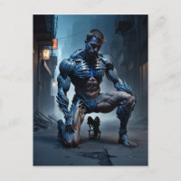 Ein Muskelmann mit einem Knie auf dem Boden schein