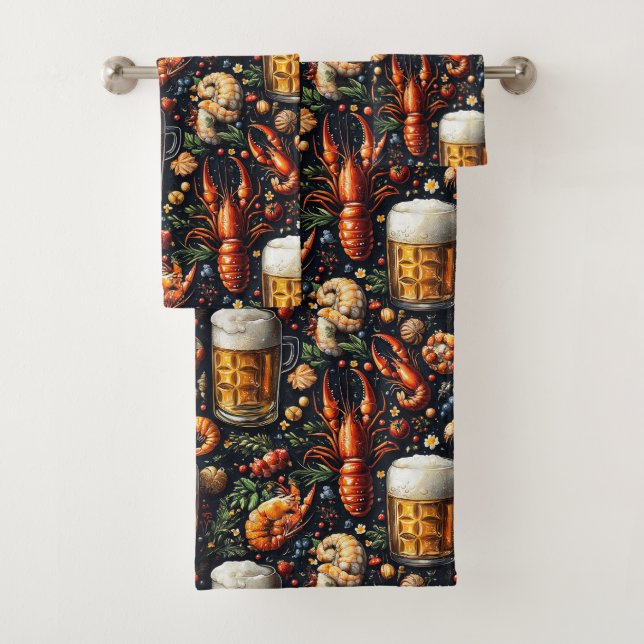 Ein Muster für Bier- und Meeresfrüchtefreunde. Badhandtuch Set (Insitu)