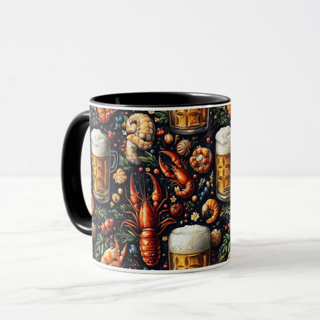 Ein Muster für Bier- und Meeresfrüchtefreunde. Tasse (Vorderseite Links)